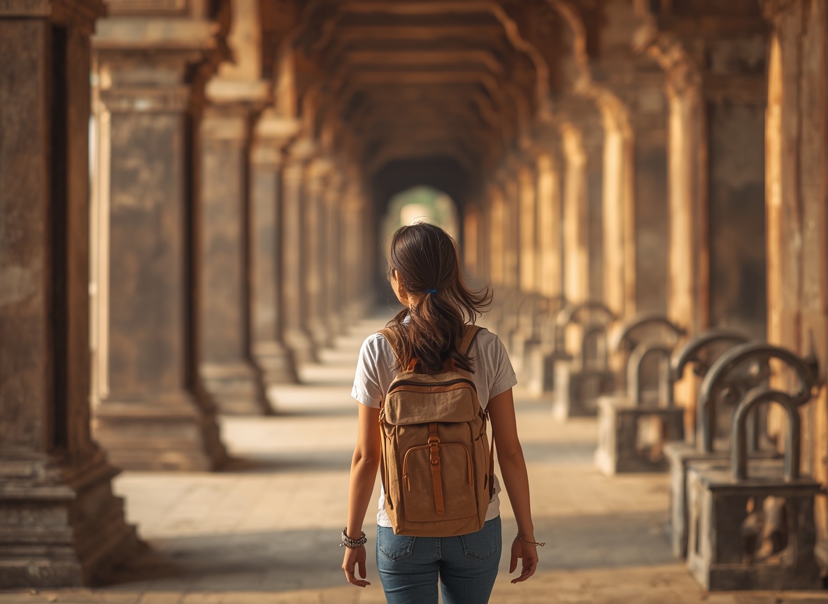 Solo traveler exploring historic monument